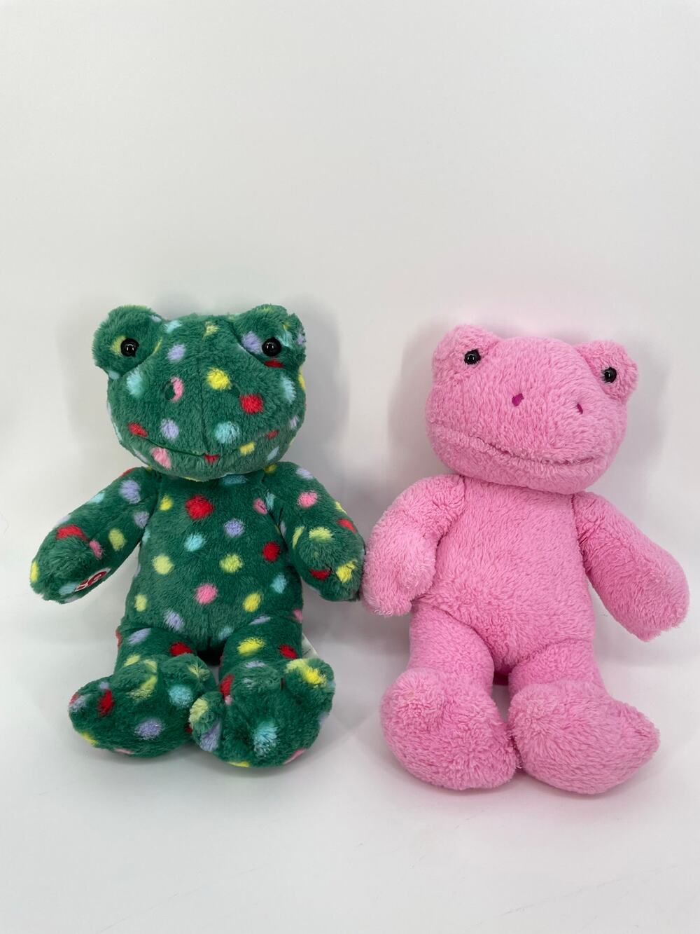 Build-A-Bear Frog Plush Set Green Polka Dot & Pink 17” (2 Frogs)